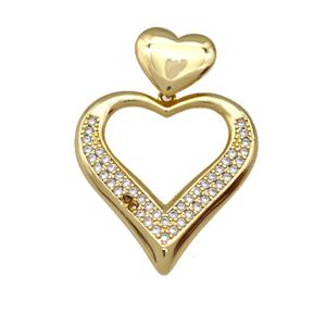 Copper Heart Pendant Pave Zirconia Heart Gold Plated, approx 13mm, 29-30mm