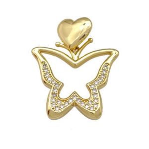 Copper Butterfly Pendant Pave Zirconia Heart Gold Plated, approx 13mm, 27-30mm