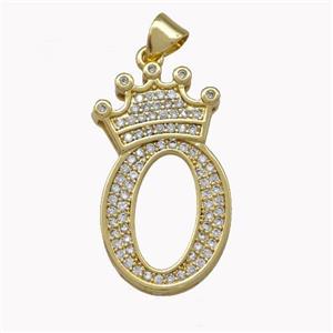 Copper Letter-O Pendant Micro Pave Zirconia Crown Gold Plated, approx 18-25mm