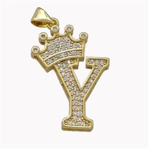Copper Letter-Y Pendant Micro Pave Zirconia Crown Gold Plated, approx 18-25mm