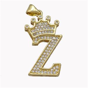 Copper Letter-Z Pendant Micro Pave Zirconia Crown Gold Plated, approx 18-25mm