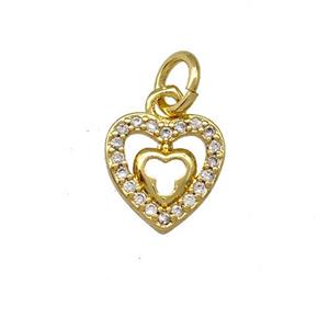 Copper Heart Pendant Micro Pave Zirconia Gold Plated, approx 9mm