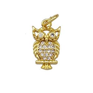 Copper Owl Pendant Pave Zirconia Gold Plated, approx 8-12mm