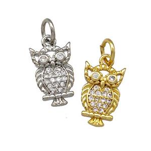 Copper Owl Pendant Pave Zirconia Mixed, approx 8-12mm