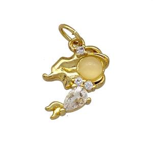Copper Kids Girls Pendant Pave Zirconia Gold Plated, approx 10-14mm