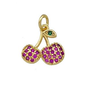 Copper Strawberry Pendant Micro Pave Zirconia Gold Plated, approx 12-13mm