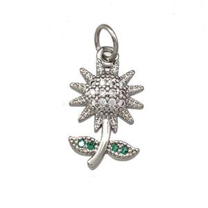 Copper Sunflower Pendant Micro Pave Zirconia Platinum Plated, approx 10-15mm
