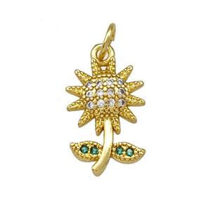 Copper Sunflower Pendant Micro Pave Zirconia Gold Plated, approx 10-15mm