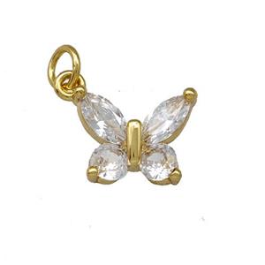 Copper Butterfly Pendant Pave Zirconia Gold Plated, approx 10-12mm