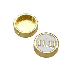 Copper Button Beads Double Eleven 11 White Enamel Gold Plated, approx 10mm