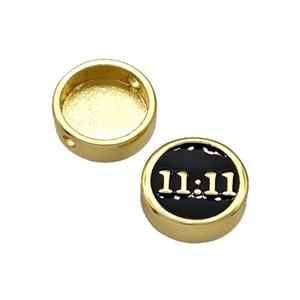 Copper Button Beads Double Eleven 11 Black Enamel Gold Plated, approx 10mm