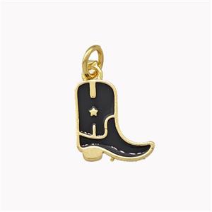 Copper Shoes Pendant Black Enamel Gold Plated, approx 11mm