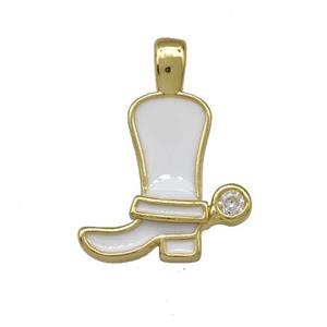 Copper Shoes Pendant White Enamel Gold Plated, approx 15mm