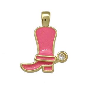 Copper Shoes Pendant Pink Enamel Gold Plated, approx 15mm