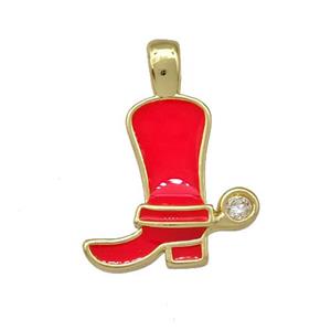 Copper Shoes Pendant Red Enamel Gold Plated, approx 15mm