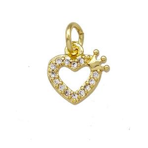 Copper Heart Pendant Pave Zirconia Crown Gold Plated, approx 8mm