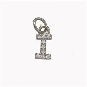 Copper Letter-I Pendant Pave Zirconia Platinum Plated, approx 5-8mm
