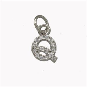 Copper Letter-Q Pendant Pave Zirconia Platinum Plated, approx 5-8mm