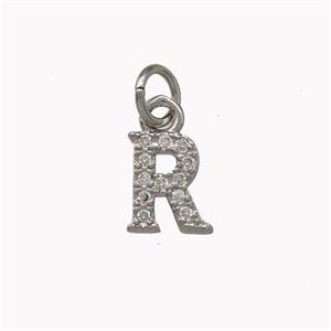 Copper Letter-R Pendant Pave Zirconia Platinum Plated, approx 5-8mm