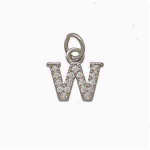 Copper Letter-W Pendant Pave Zirconia Platinum Plated, approx 5-8mm