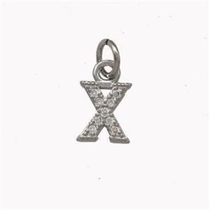 Copper Letter-X Pendant Pave Zirconia Platinum Plated, approx 5-8mm