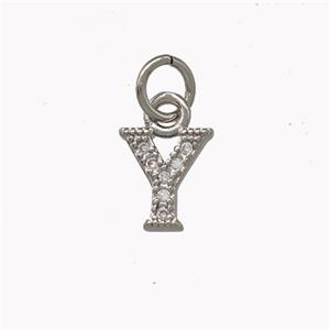 Copper Letter-Y Pendant Pave Zirconia Platinum Plated, approx 5-8mm