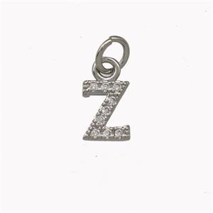 Copper Letter-Z Pendant Pave Zirconia Platinum Plated, approx 5-8mm