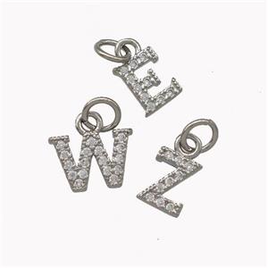 Copper Alphabet Pendant Pave Zirconia Mixed Letters Platinum Plated, approx 5-8mm