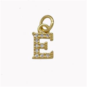 Copper Letter-E Pendant Pave Zirconia Gold Plated, approx 5-8mm