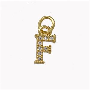 Copper Letter-F Pendant Pave Zirconia Gold Plated, approx 5-8mm