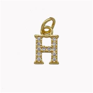 Copper Letter-H Pendant Pave Zirconia Gold Plated, approx 5-8mm