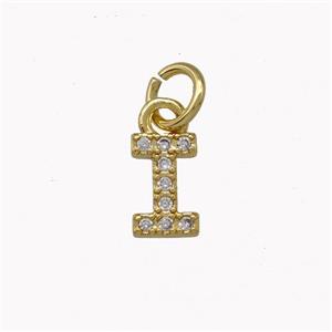 Copper Letter-I Pendant Pave Zirconia Gold Plated, approx 5-8mm