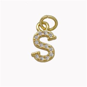 Copper Letter-S Pendant Pave Zirconia Gold Plated, approx 5-8mm