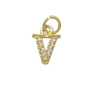 Copper Letter-V Pendant Pave Zirconia Gold Plated, approx 5-8mm