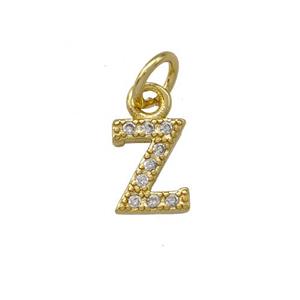 Copper Letter-Z Pendant Pave Zirconia Gold Plated, approx 5-8mm