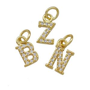 Copper Alphabet Pendant Pave Zirconia Mixed Letters Gold Plated, approx 5-8mm