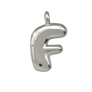 Copper Letter-F Pendant Platinum Plated, approx 12-14mm