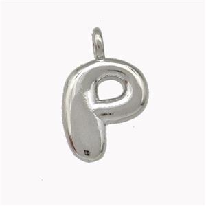 Copper Letter-P Pendant Platinum Plated, approx 12-14mm