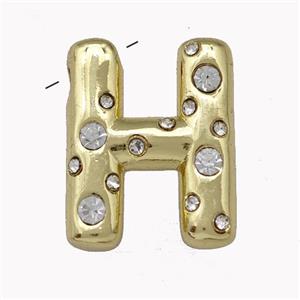 Copper Pendant Pave Zirconia Letter-H Gold Plated, approx 11-18mm