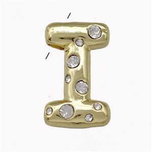 Copper Pendant Pave Zirconia Letter-I Gold Plated, approx 11-18mm