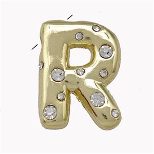 Copper Pendant Pave Zirconia Letter-R Gold Plated, approx 11-18mm