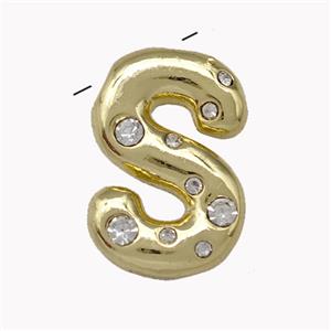 Copper Pendant Pave Zirconia Letter-S Gold Plated, approx 11-18mm