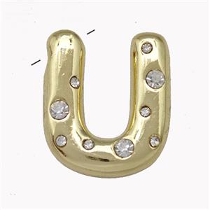 Copper Pendant Pave Zirconia Letter-U Gold Plated, approx 11-18mm