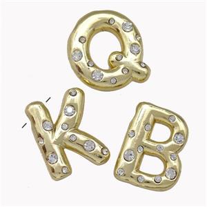 Copper Alphabet Pendant Pave Zirconia Mixed Letters Gold Plated, approx 11-18mm