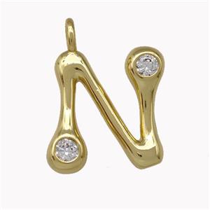 Copper Pendant Pave Zirconia Letter-N Gold Plated, approx 11-18mm