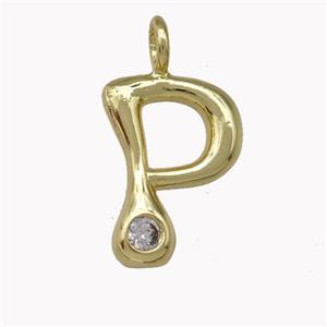 Copper Pendant Pave Zirconia Letter-P Gold Plated, approx 11-18mm
