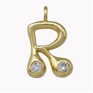 Copper Pendant Pave Zirconia Letter-R Gold Plated, approx 11-18mm