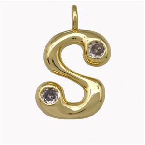 Copper Pendant Pave Zirconia Letter-S Gold Plated, approx 11-18mm