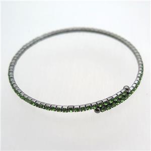 copper bangle pave green rhinestone, black plated, approx 60mm dia