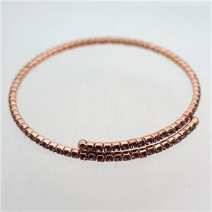 copper bangle pave purple rhinestone, rose gold, approx 60mm dia
